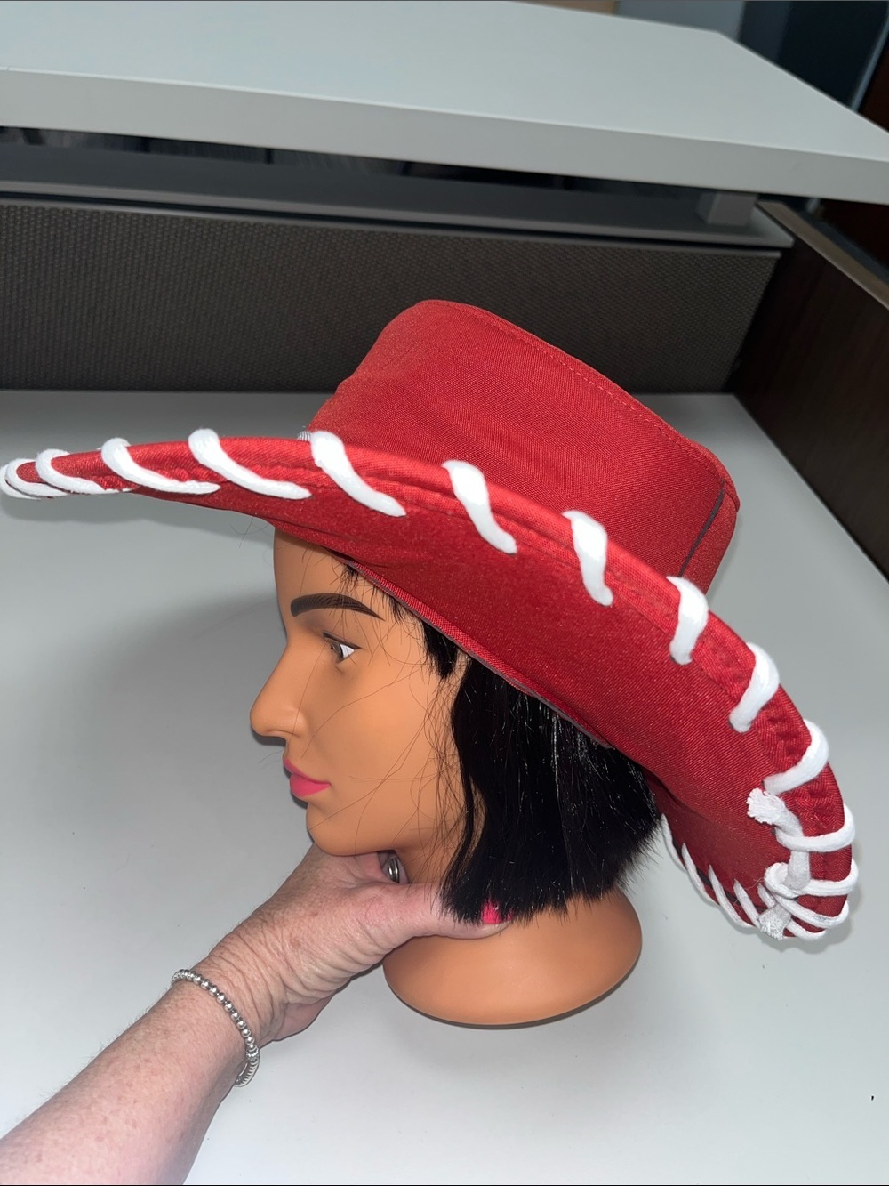 Source Unknown Red Cowboy / Girl “Jesse” Hat with White Braid Trim